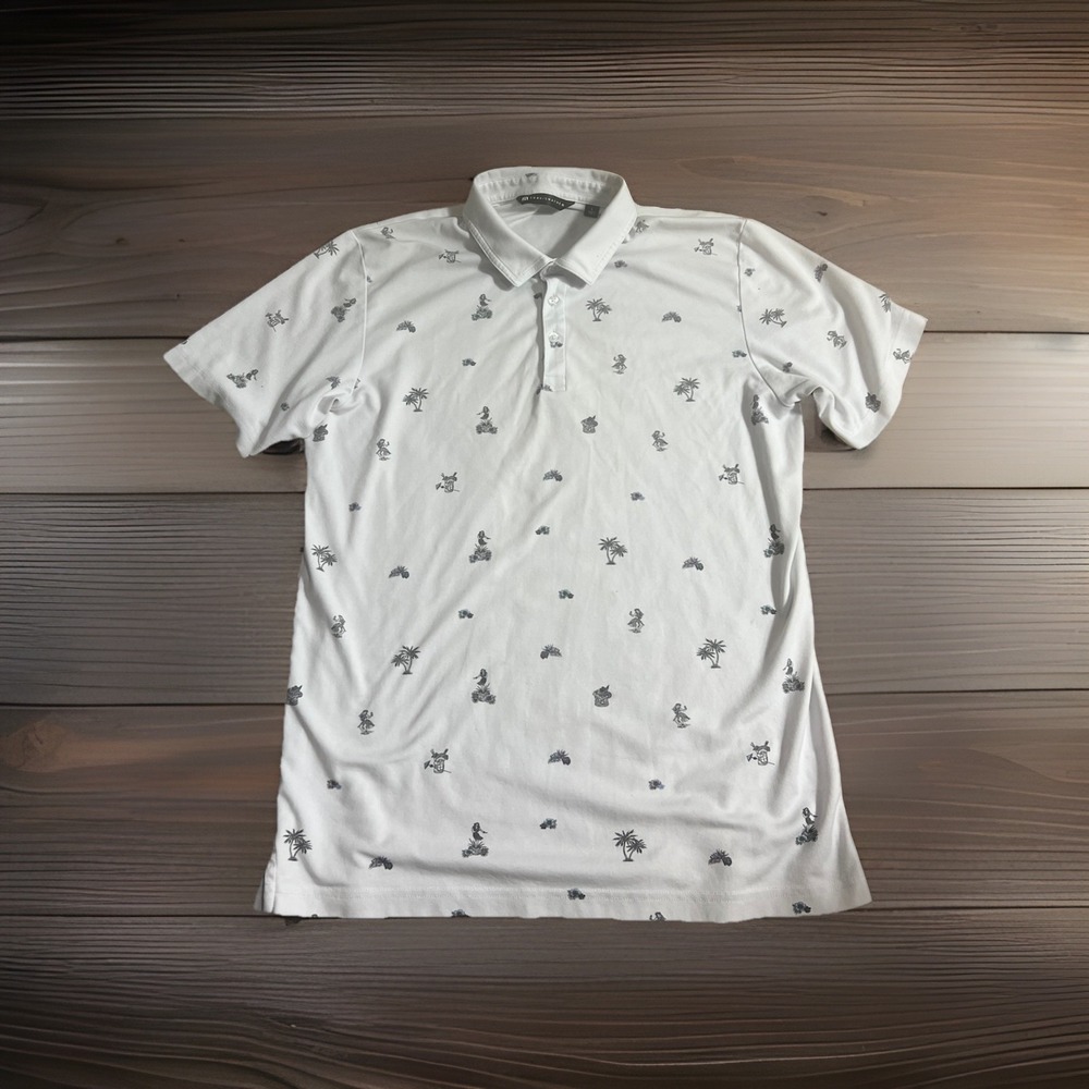 TRAVIS MATHEW Polo Shirt Large White Golf Tiki Hawaiian Hula Girl Mai Tai Drinks - Picture 2 of 9